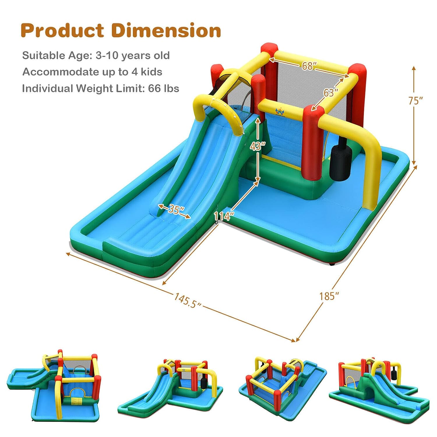 Inflatable Water Slide, 6-in-1 Water Park Bounce House for Kids Outdoor Fun Wet Dry with Splash Pool, Blow up Water Slides Inflatables for Kids and Adults Backyard Gifts Presents