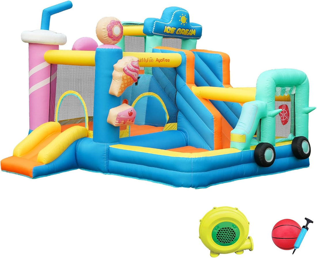 AirMyFun Inflatable Bounce House for Big Kids 8-12, Bouncy Castle for Kids 3-6 Toddler Bouncy House with Double Slide Ice Cream Theme