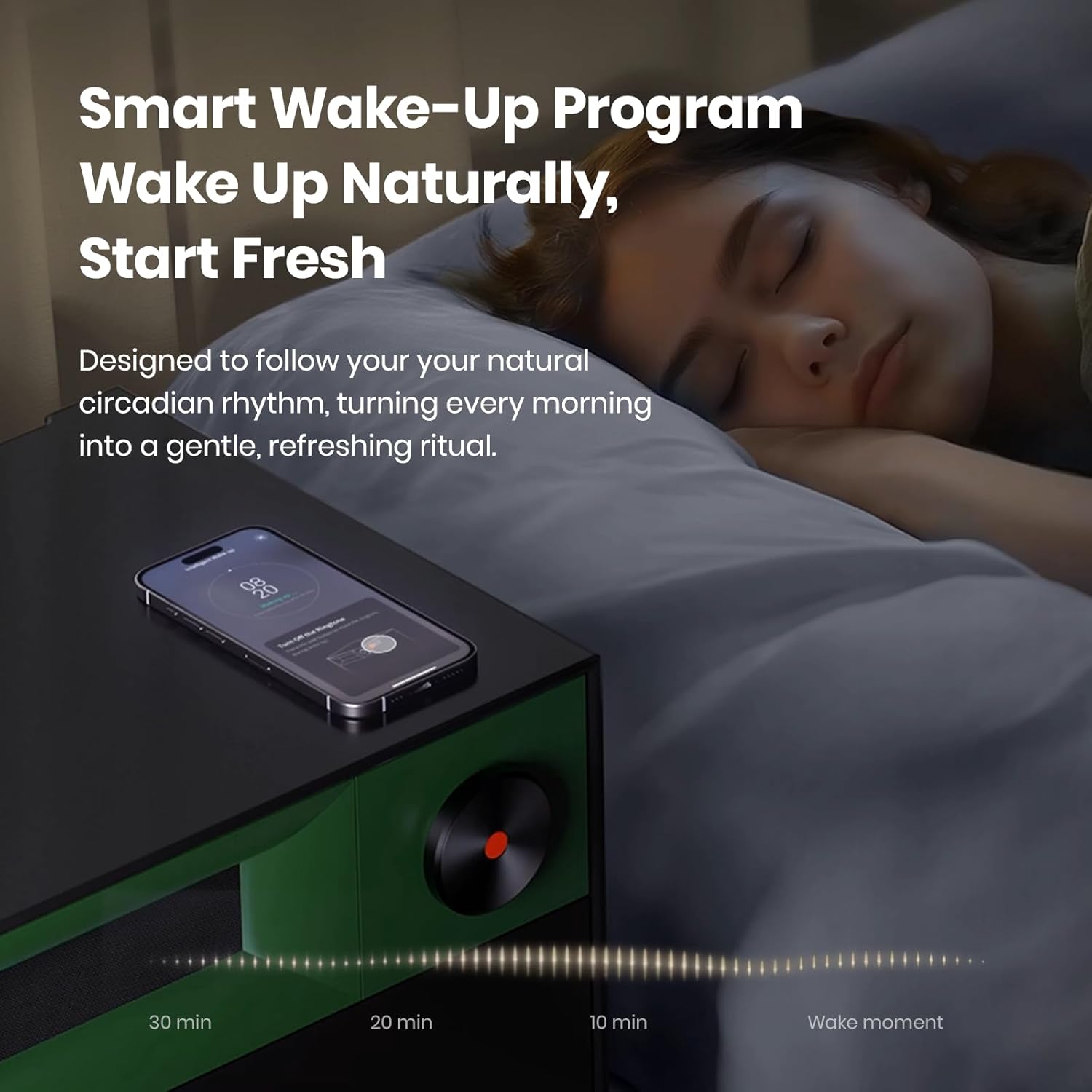 Smart Nightstand Speaker S1, Bluetooth Wireless Charging Speaker Nightstand with Fingerprint Lock, Ambient Light, USB & Type-C Ports, 2 Drawers Bedside Table for Bedroom, Living Room