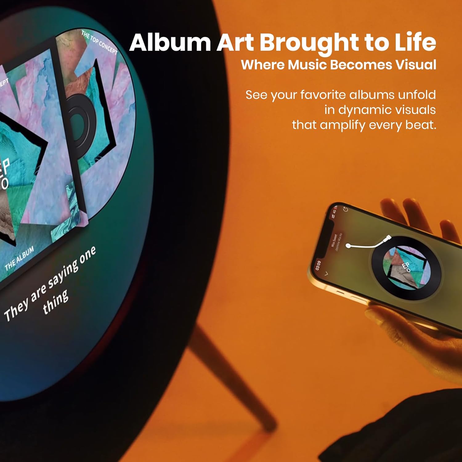 Record R1 Vinyl-Style Bluetooth Speaker, 2.1 Stereo Hi-Fi, Album Art Animation with Dynamic Mood Lyrics, Wi-Fi & Bluetooth, Home Audio & Décor