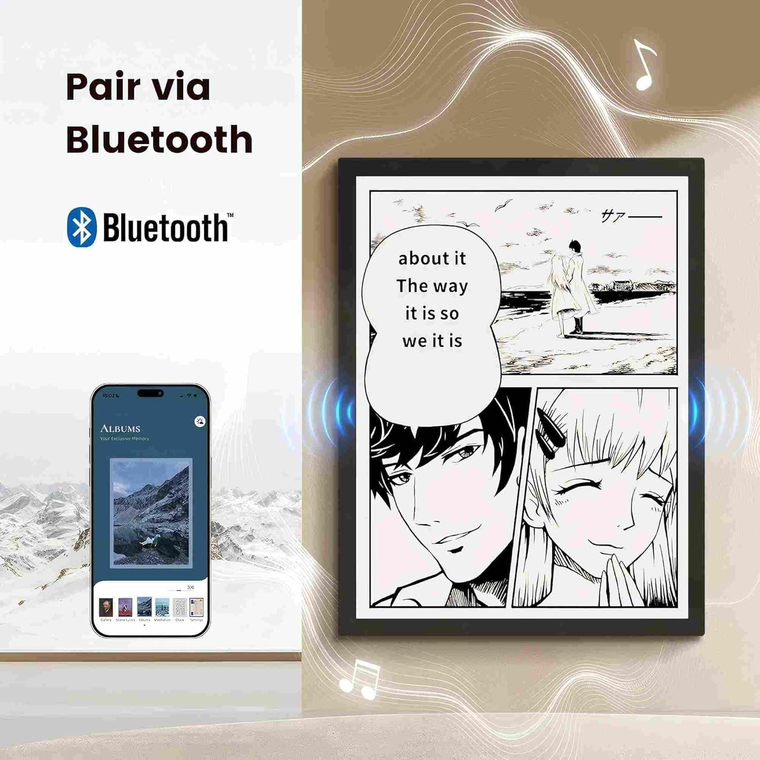Gallery T2 30" 2K Digital Picture Frame with 2.1 Hi-Fi Bluetooth Speaker, Paper-Like Anti‑Glare Display & Dynamic Lyrics