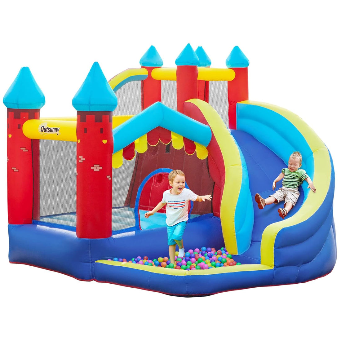 Outsunny 4 in 1 Inflatable Bounce House Kids Bounce Castle Include Trampoline