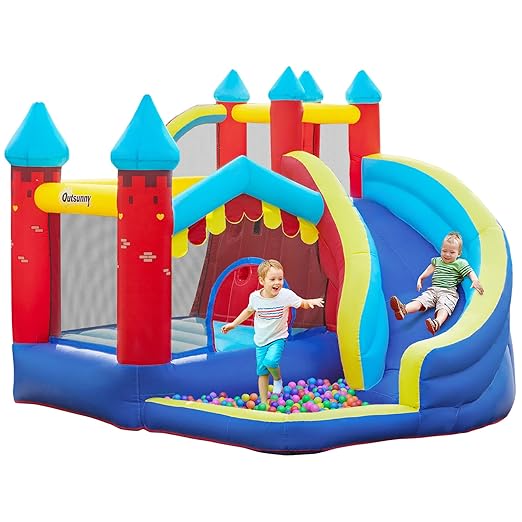 Outsunny 4 in 1 Inflatable Bounce House Kids Bounce Castle Include Trampoline
