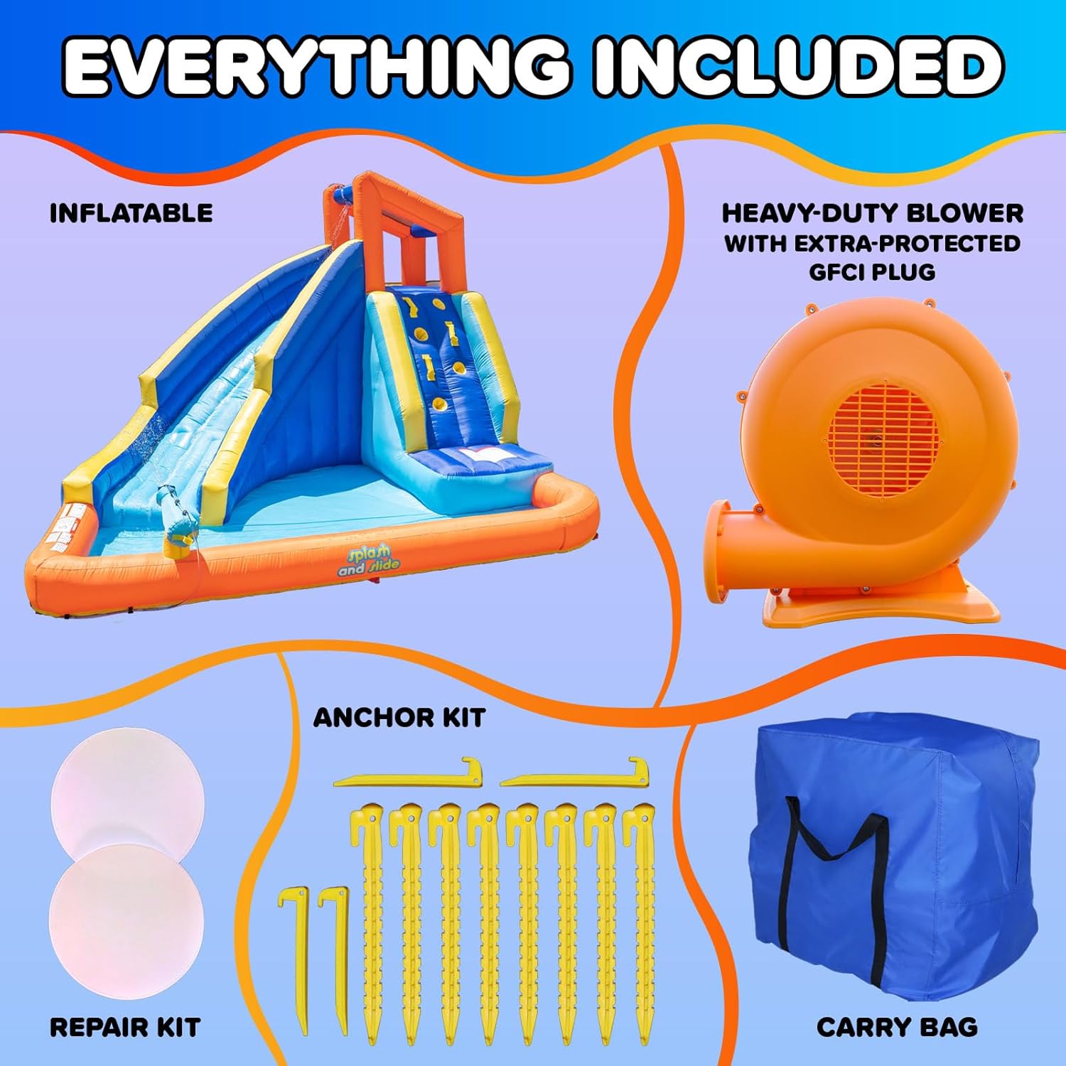 Big Wave II Large Outdoor Inflatable Water Slide with Climbing Wall & Splash Pool