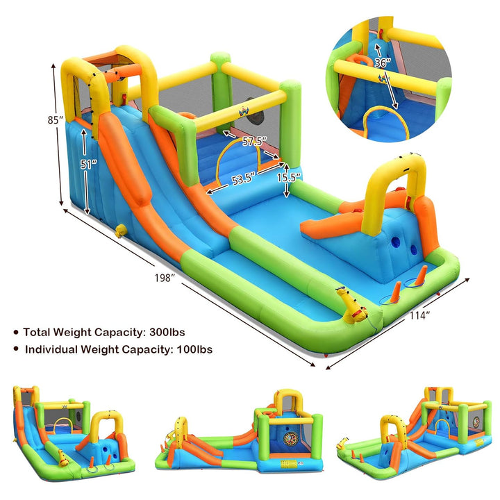Inflatable Water Slide, 8-in-1 Dual Slides Kids Water Park Jump Castle