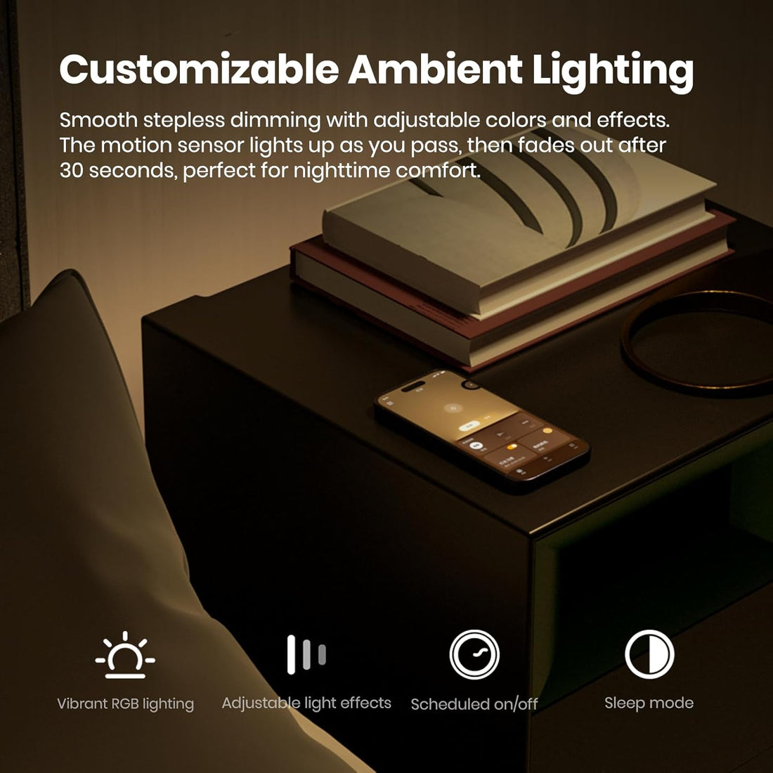 Smart Nightstand Speaker S1, Bluetooth Wireless Charging Speaker Nightstand with Fingerprint Lock, Ambient Light, USB & Type-C Ports, 2 Drawers Bedside Table for Bedroom, Living Room