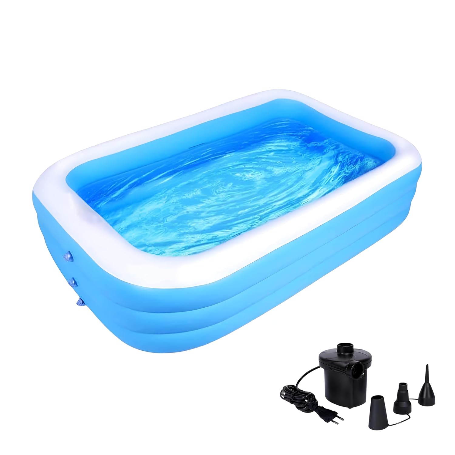 Inflatable Swimming Pool | Durable PVC 3 Layer Thick Pool for Kids & Adults, Backyard Fun | Easy Setup & Maintenance | (210 * 150 * 60 Cm / 82.67" X 59" X 23.6") - (Blue) (7-Feet) Air Pump included