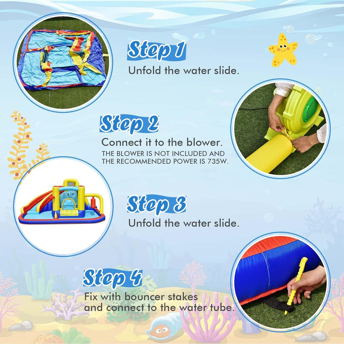 Inflatable Water Slide Bounce House, 6-in-1 Kids Water Park Jump Castle