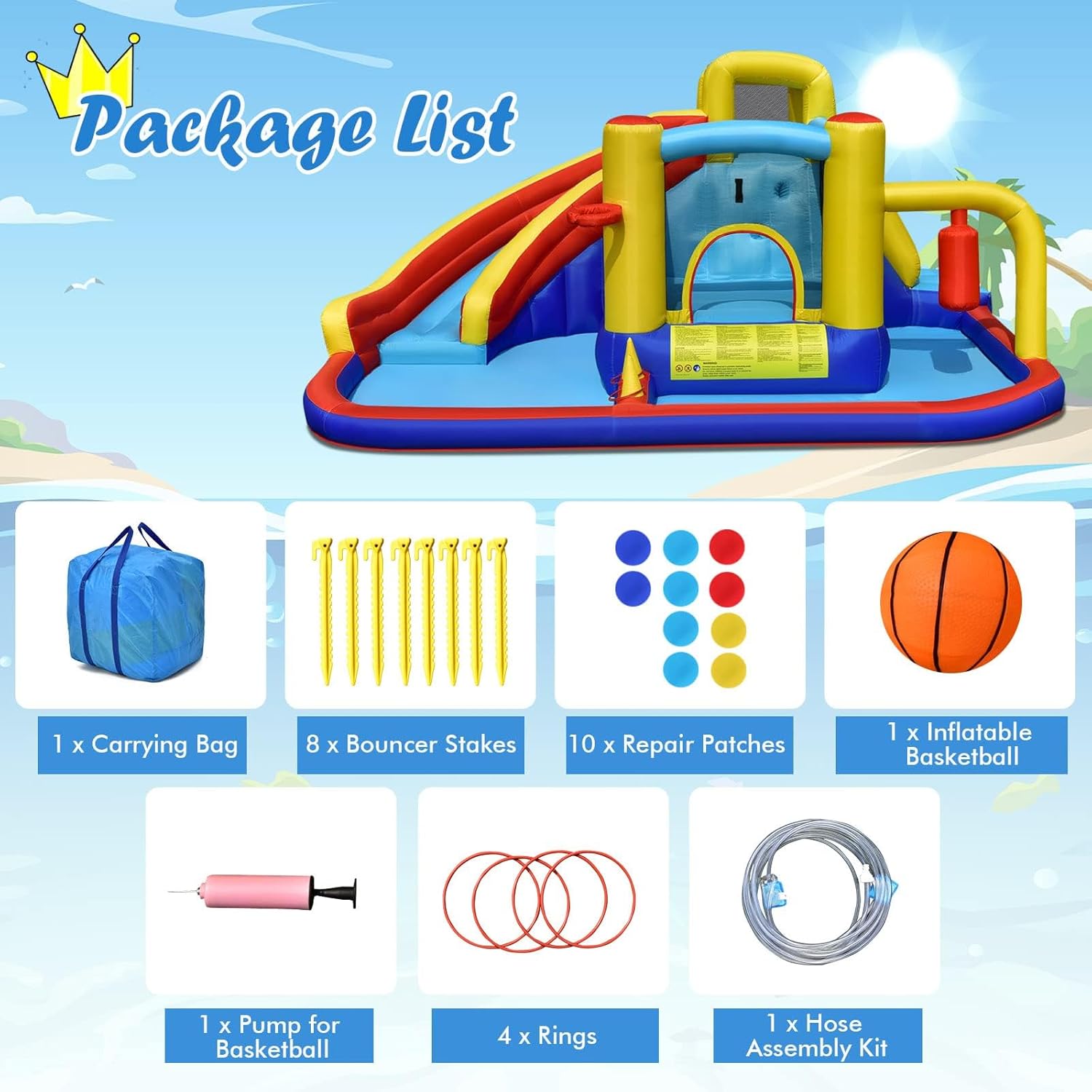 Inflatable Water Slide Bounce House, 6-in-1 Kids Water Park Jump Castle
