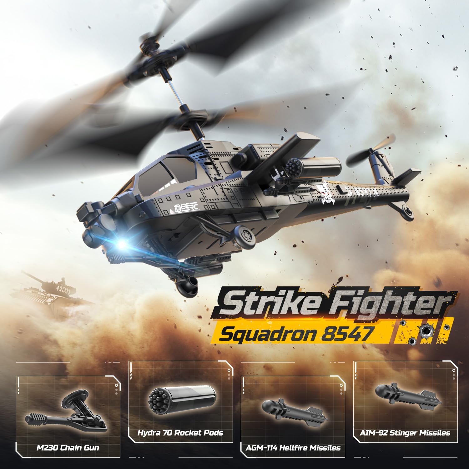 DEERC RC Helicopter, RC Plane for Kids and Adults, 2.4GHz Remote Control Helicopter, 30 Mins Flight Time, LED Lights & Altitude Hold, 2 Batteries, Kids Toy for Ages 8-12, Black
