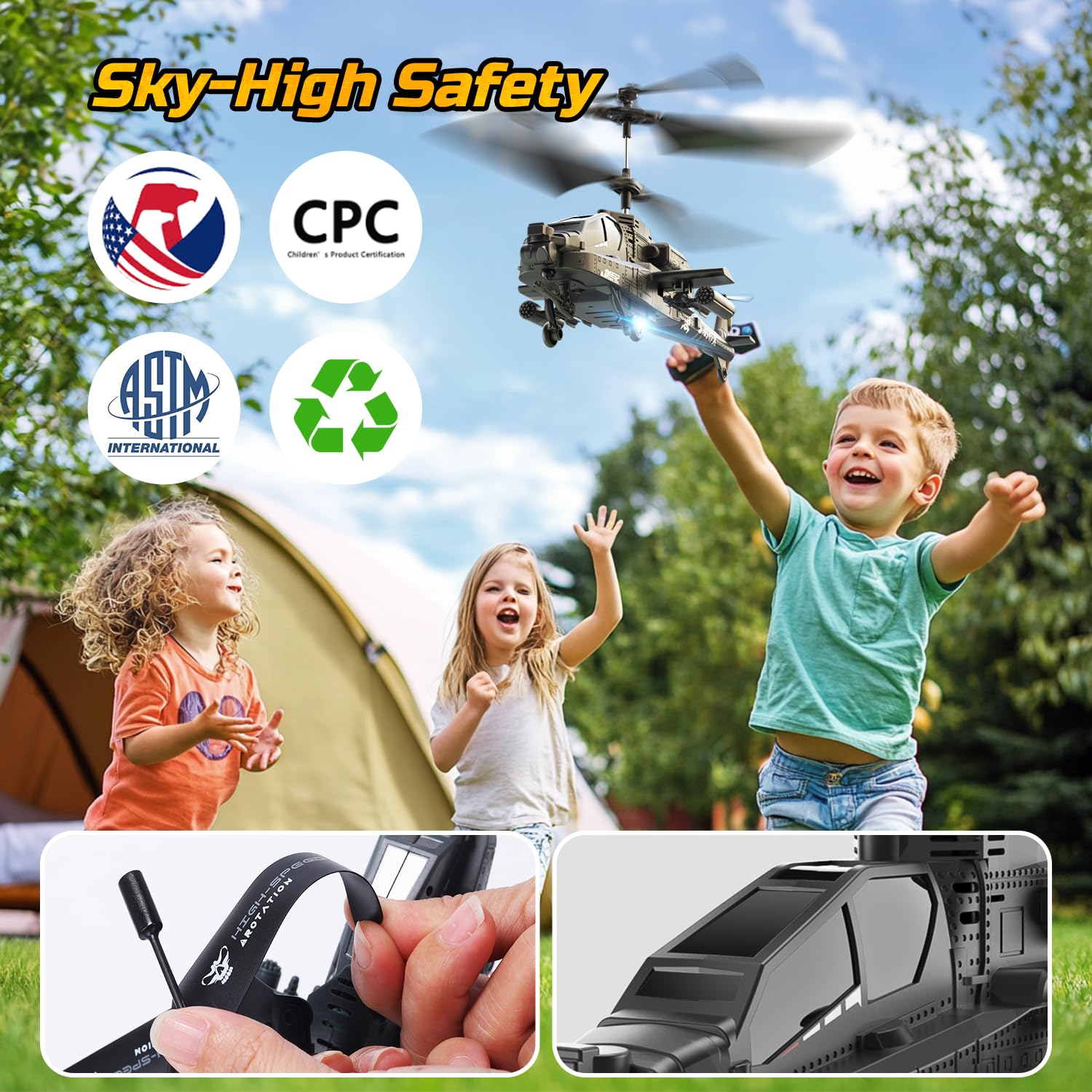 DEERC RC Helicopter, RC Plane for Kids and Adults, 2.4GHz Remote Control Helicopter, 30 Mins Flight Time, LED Lights & Altitude Hold, 2 Batteries, Kids Toy for Ages 8-12, Black