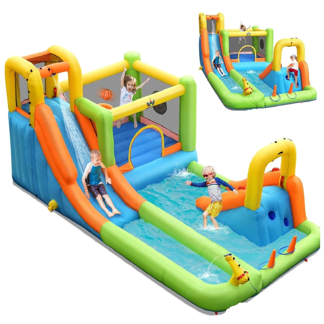 Inflatable Water Slide, 8-in-1 Dual Slides Kids Water Park Jump Castle