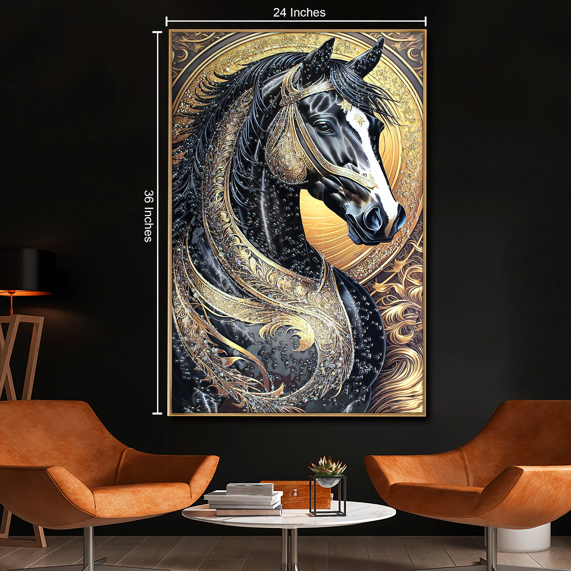 Luminous Equine Tapestry Crystal Glass Decorative Wall Painting for Home Decor & Wall Decoration Items
