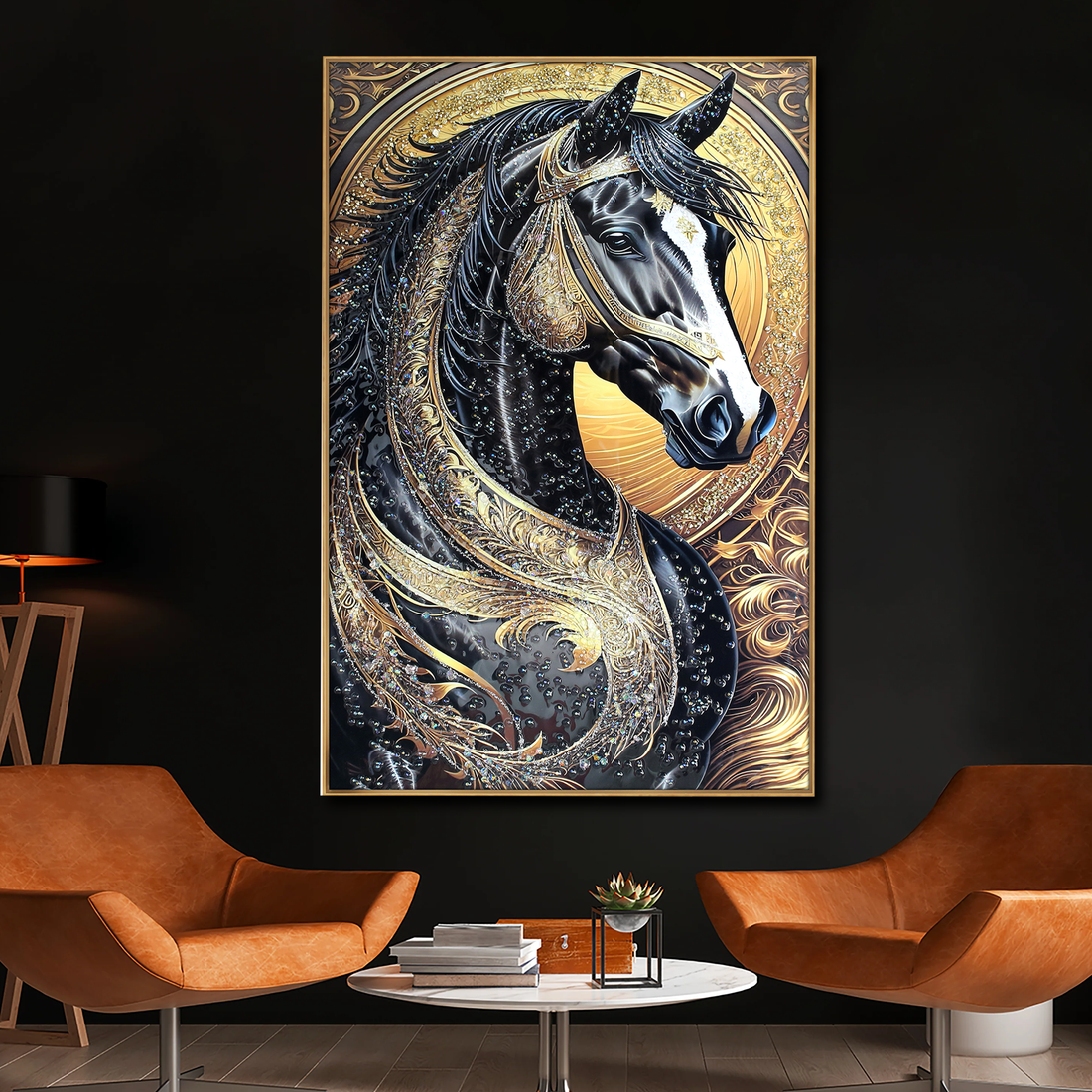 Luminous Equine Tapestry Crystal Glass Decorative Wall Painting for Home Decor & Wall Decoration Items
