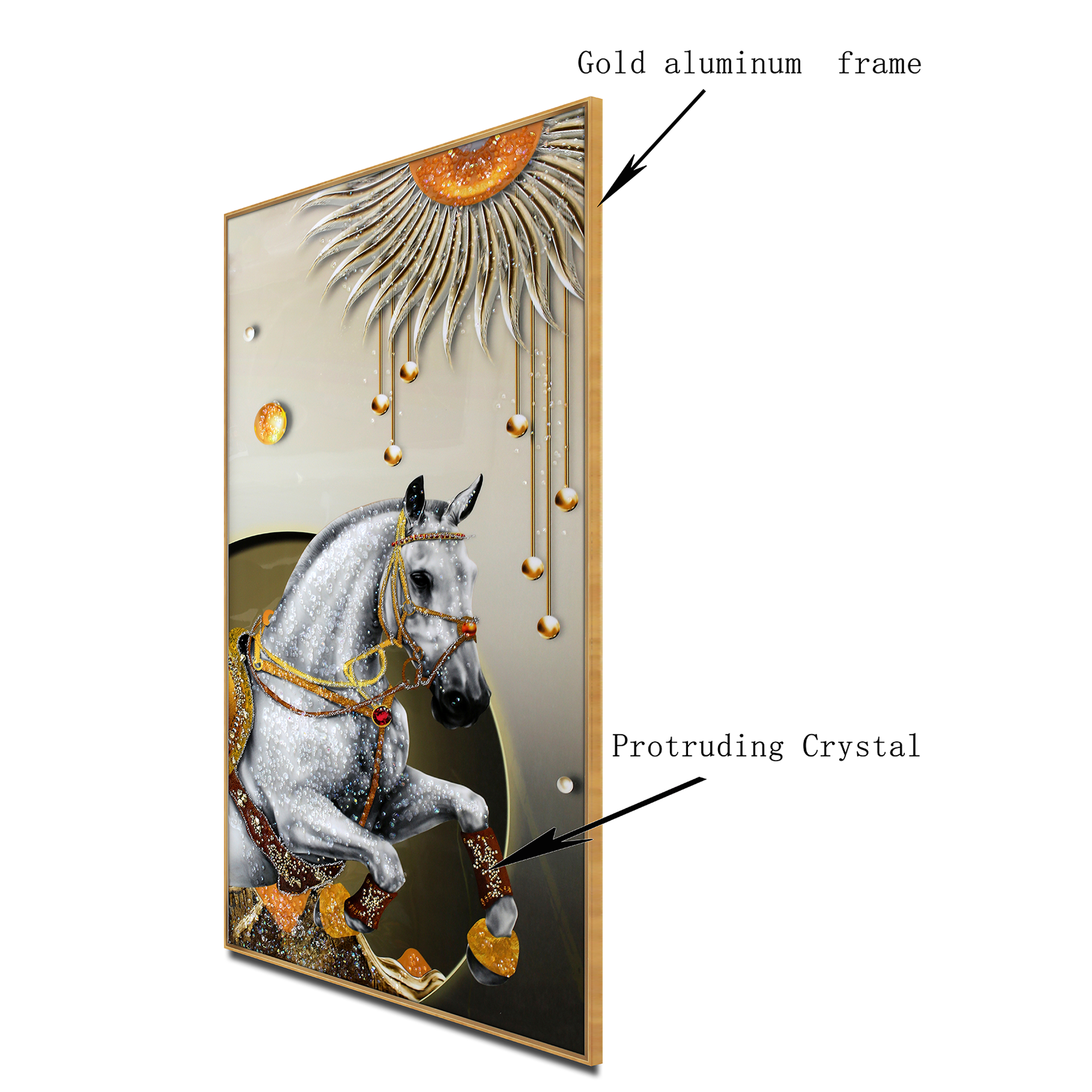 Golden Equine Elegance Crystal Glass Wall Decor Paintings for Home & Wall Decoration items