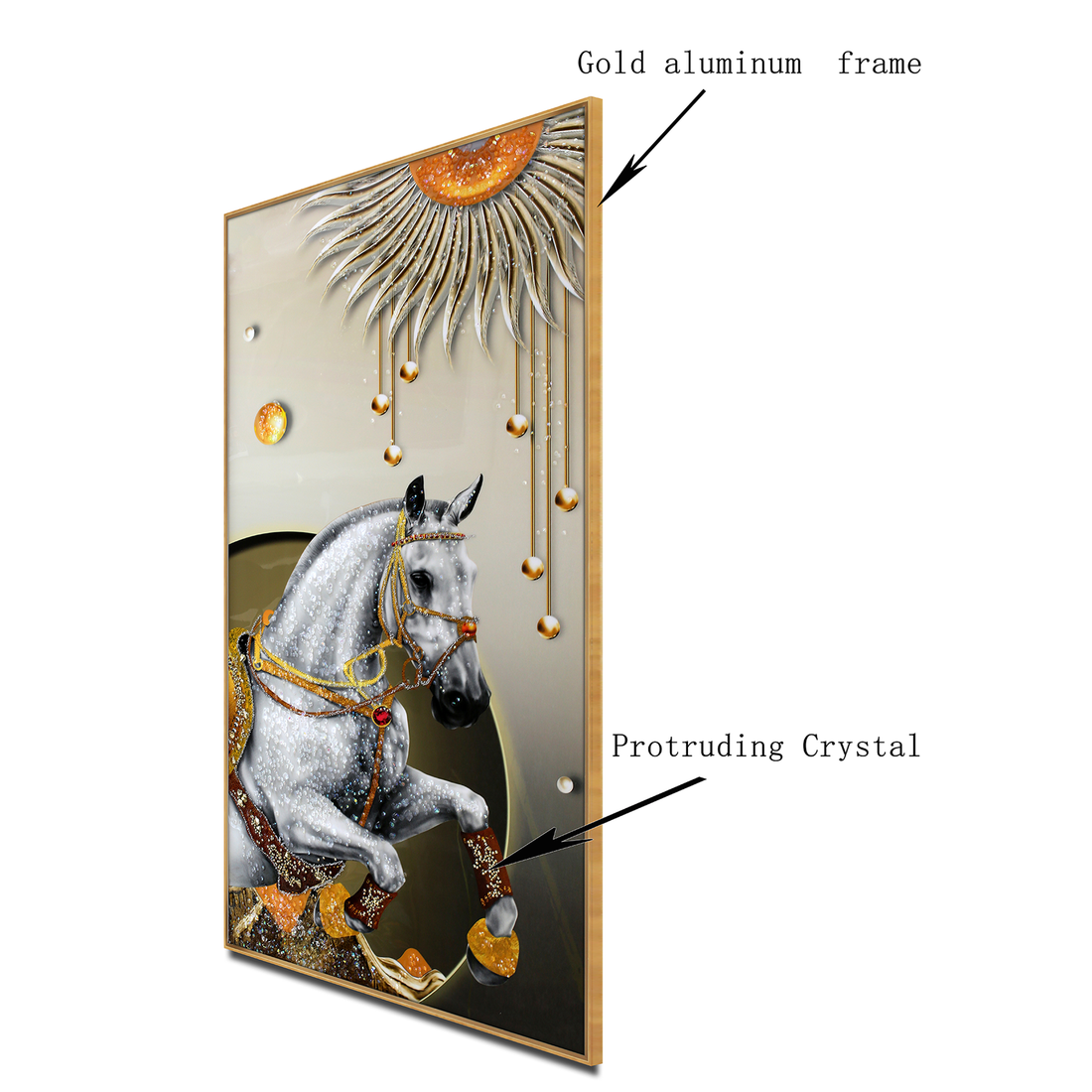 Golden Equine Elegance Crystal Glass Wall Decor Paintings for Home & Wall Decoration items