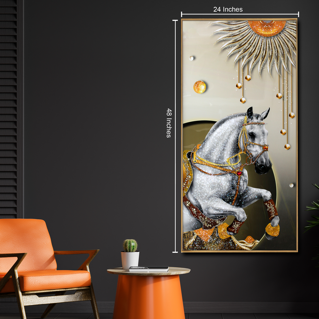 Golden Equine Elegance Crystal Glass Wall Decor Paintings for Home & Wall Decoration items