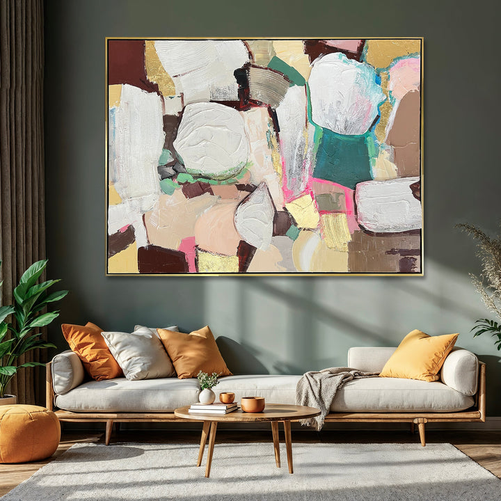 Colourful Abstract  Hand Wall Painting For Home (Comes With an Outer Floater Frame) (35.5 x 47 Inches)