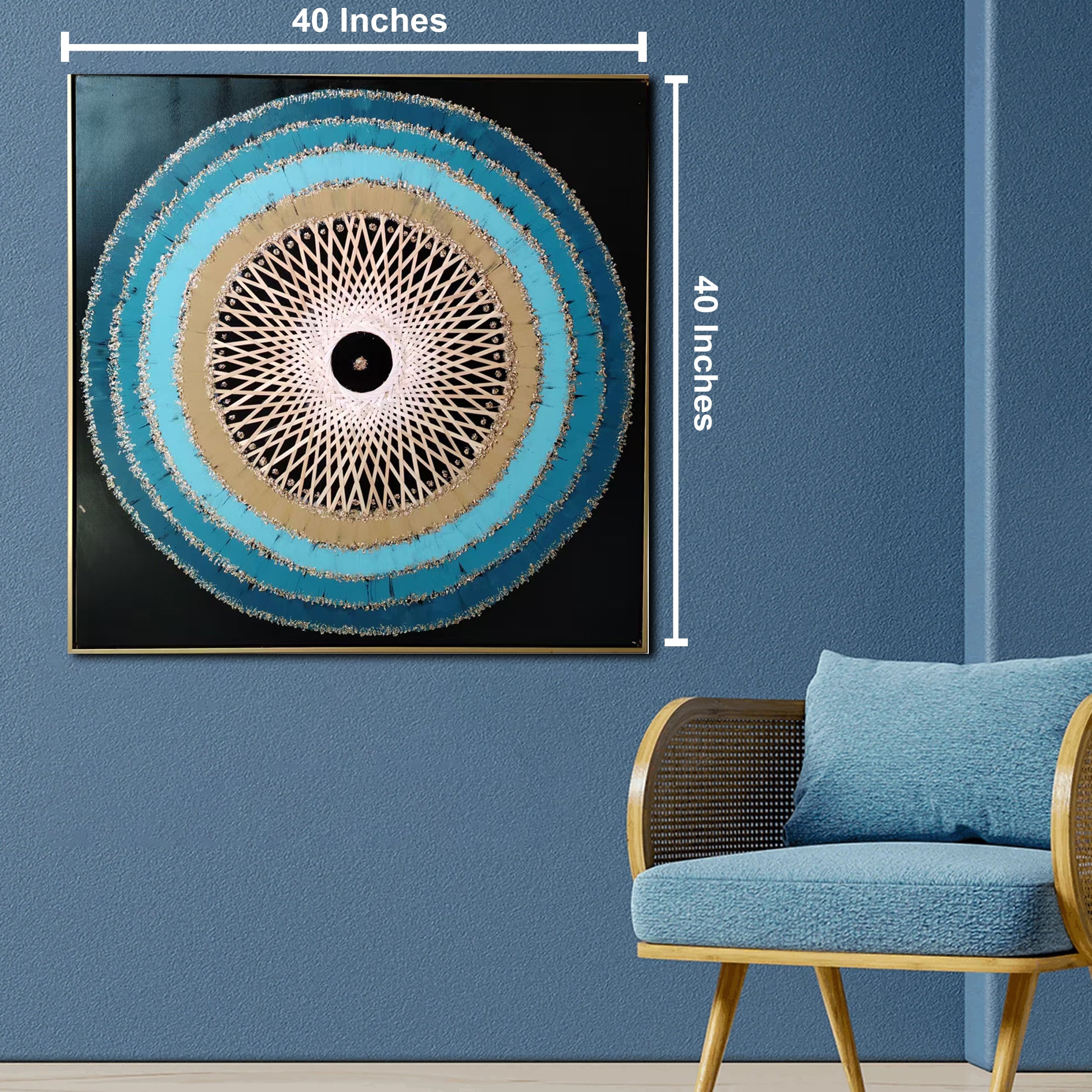 Oceanic Vortex Hand Wall Painting for Home (Comes With an Outer Floater Frame) (40x40 Inches)