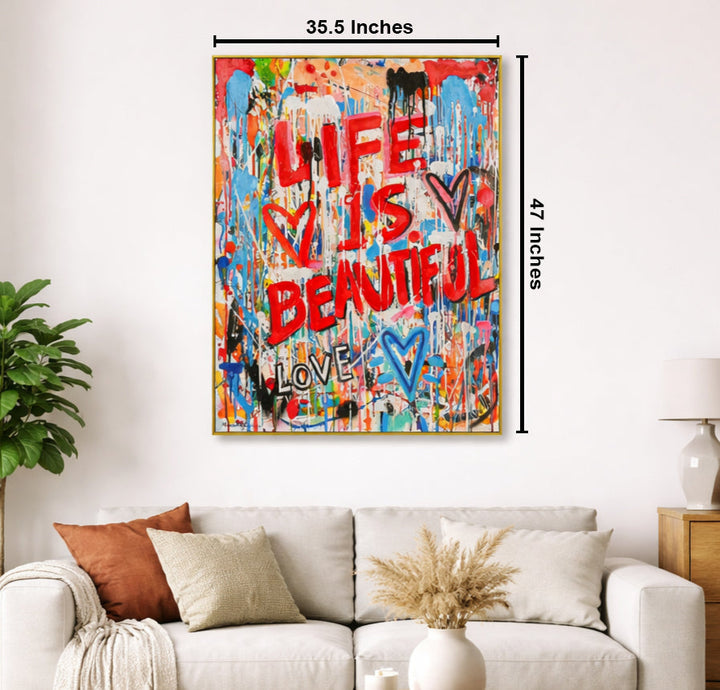 Life Is Beautiful 100% Hand Painted Wall Painting by Mercedes Lagunas (With Outer Floater Frame frame) (35.5 x 47 Inches )