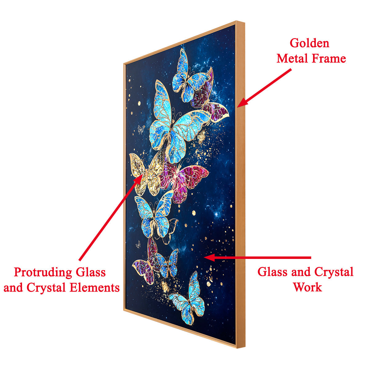 The Dance of Butterflies Framed Crystal Glass Decorative Wall Painting Bedroom