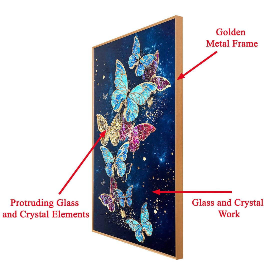 The Dance of Butterflies Framed Crystal Glass Decorative Wall Painting Bedroom