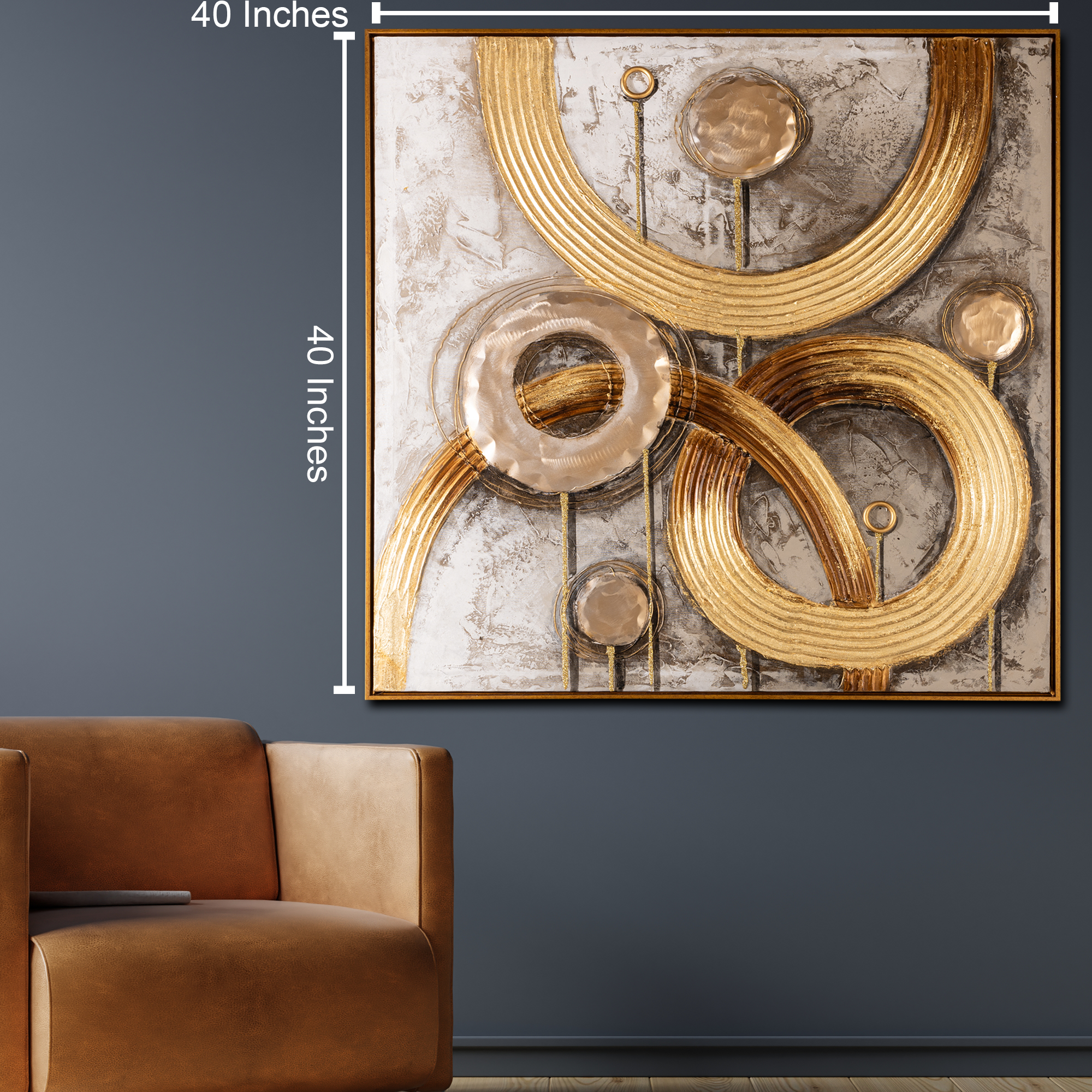 Circles of Gold The Abstract Elegance 100% Hand Painted  Decorative Wall Painting Bedroom