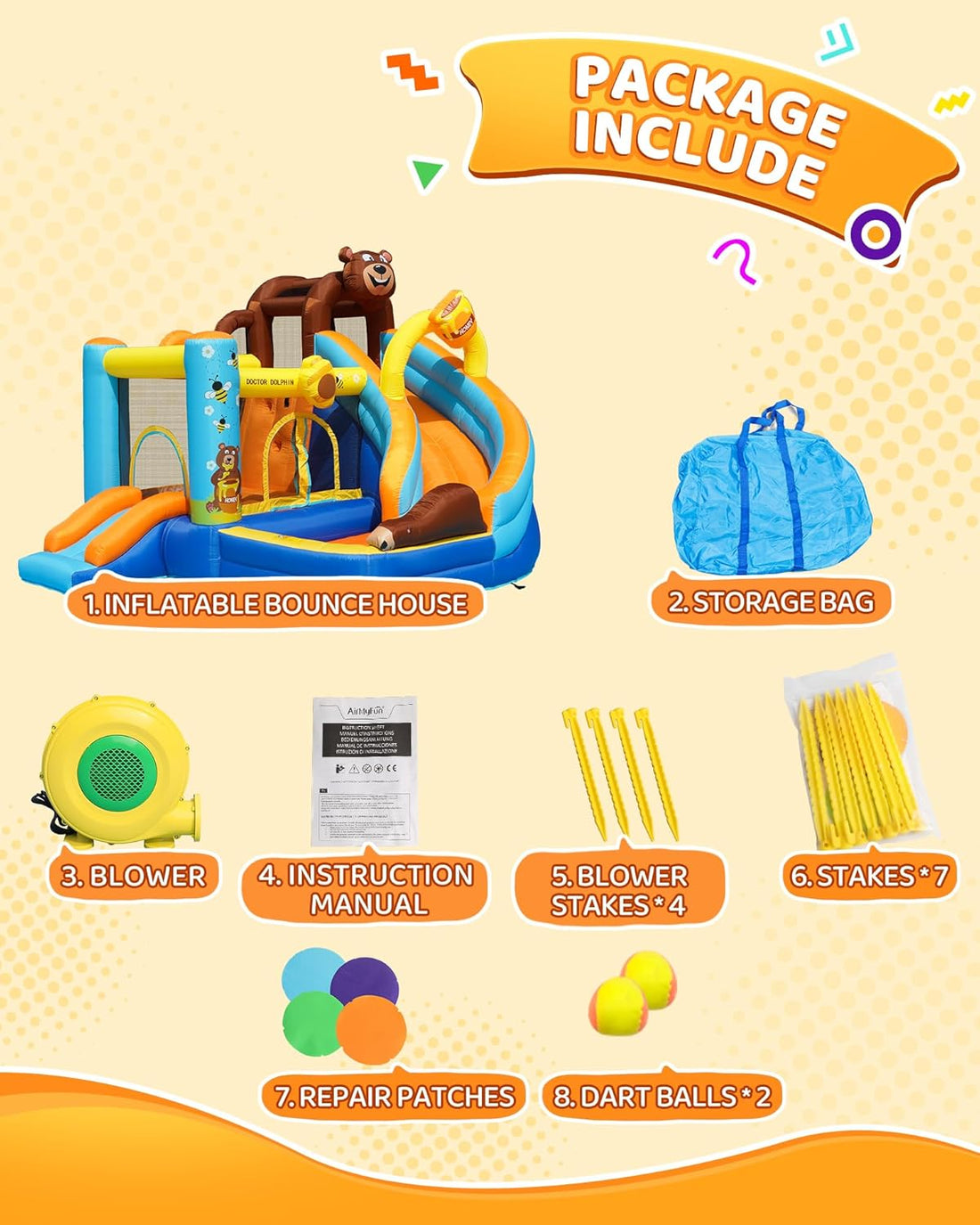 Inflatable Bounce House for Kids Fun, Double Slide Jumping Inflatable Bouncer
