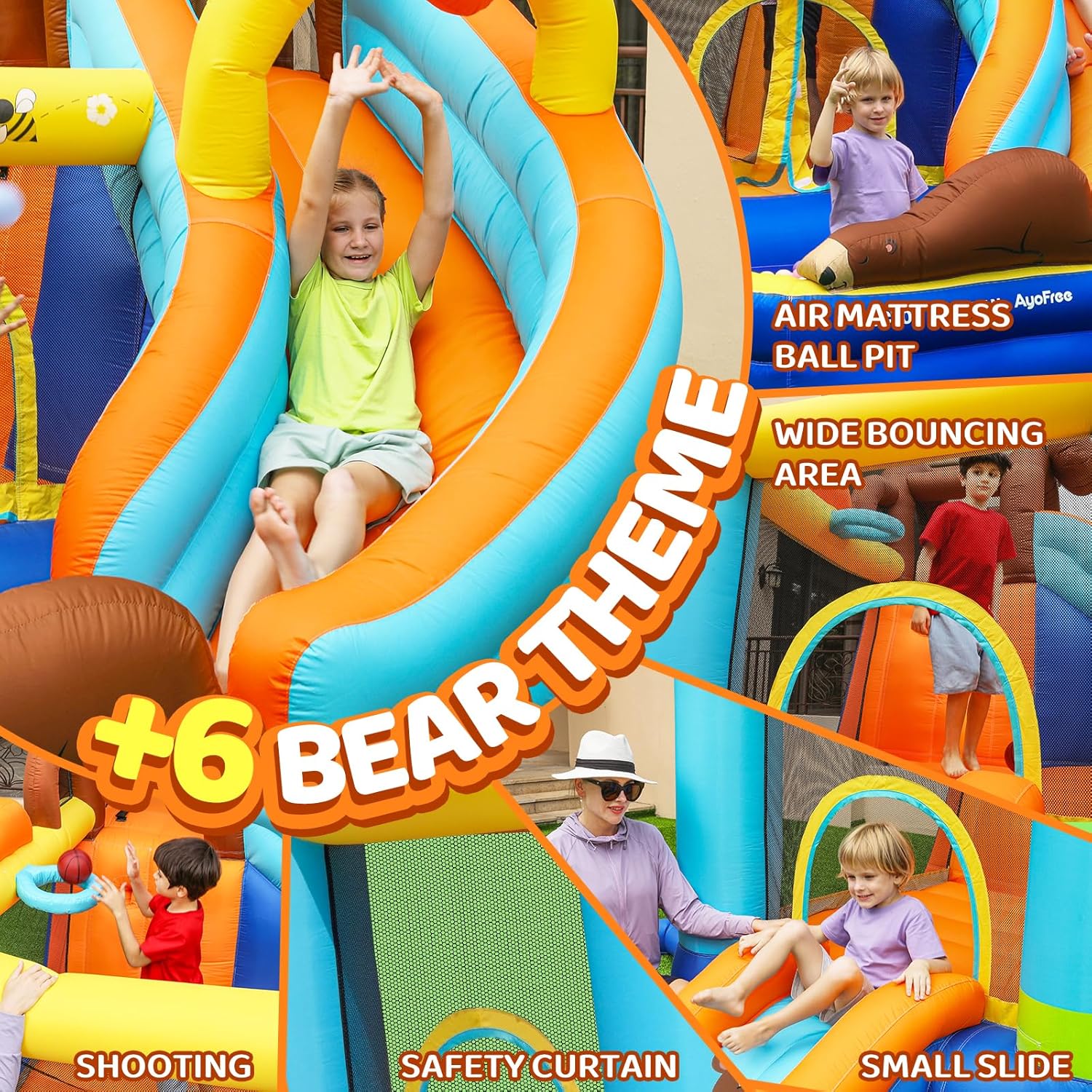 Inflatable Bounce House for Kids Fun, Double Slide Jumping Inflatable Bouncer