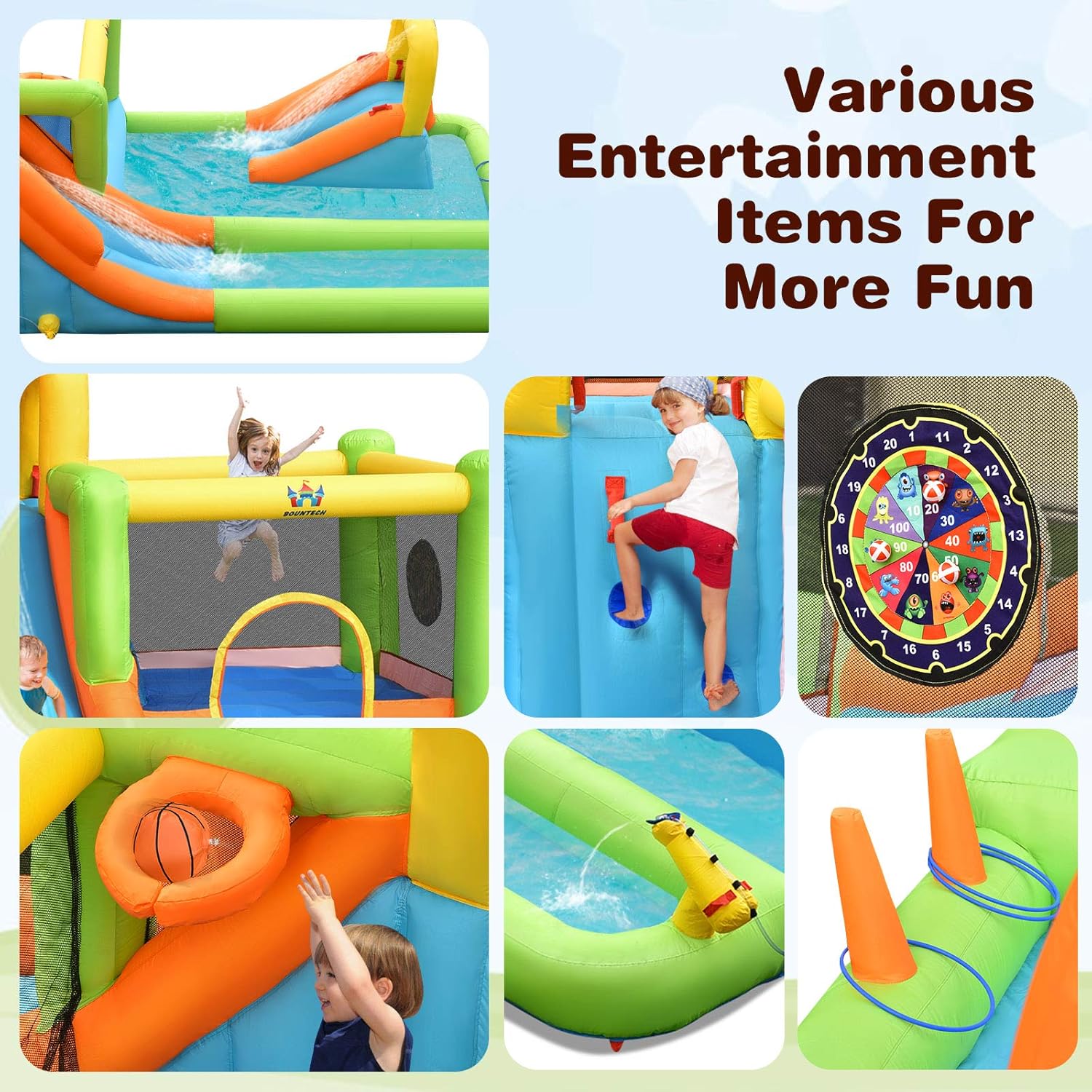 Inflatable Water Slide, 8-in-1 Dual Slides Kids Water Park Jump Castle