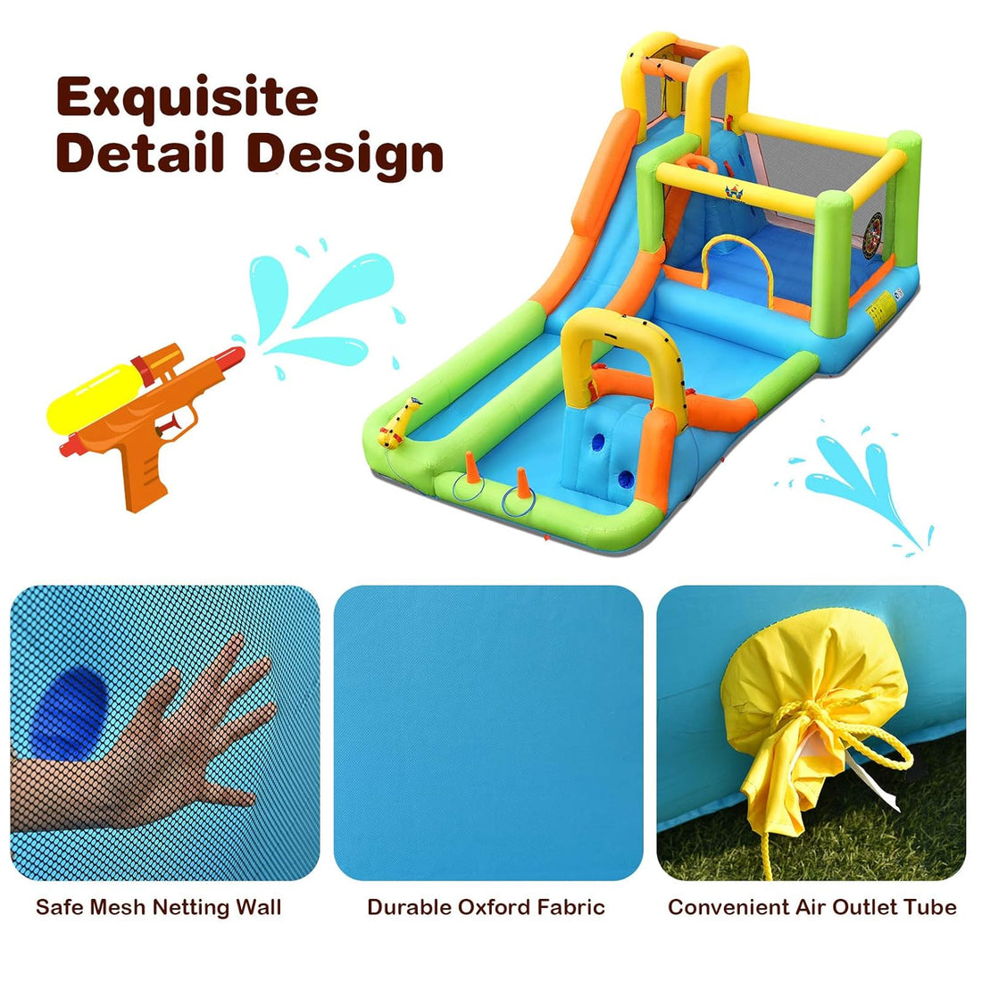 Inflatable Water Slide, 8-in-1 Dual Slides Kids Water Park Jump Castle