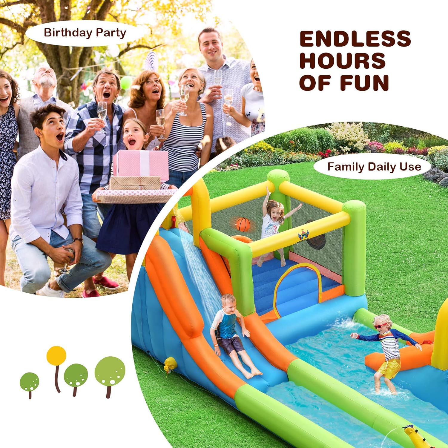 Inflatable Water Slide, 8-in-1 Dual Slides Kids Water Park Jump Castle