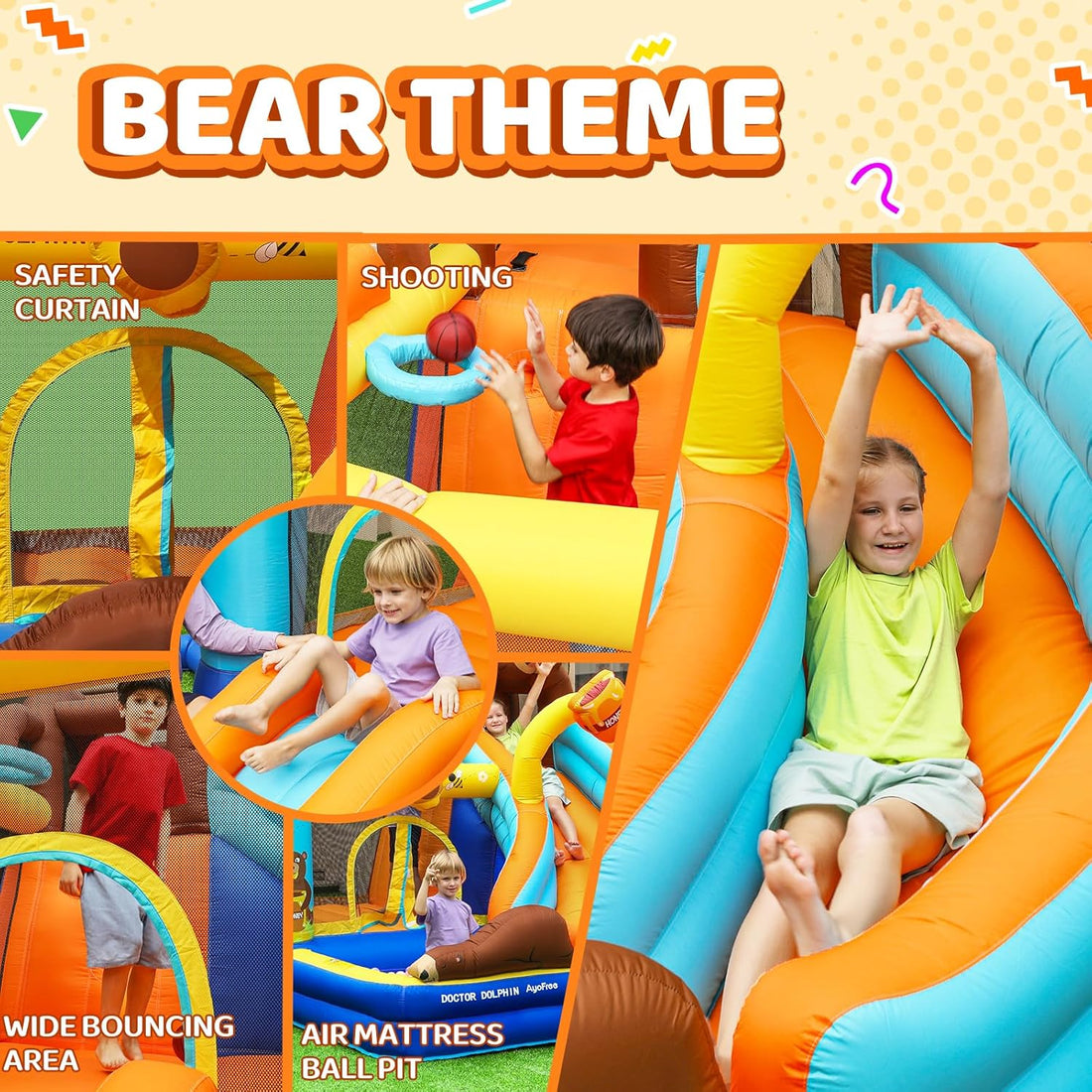 Inflatable Bounce House for Kids Fun, Double Slide Jumping Inflatable Bouncer