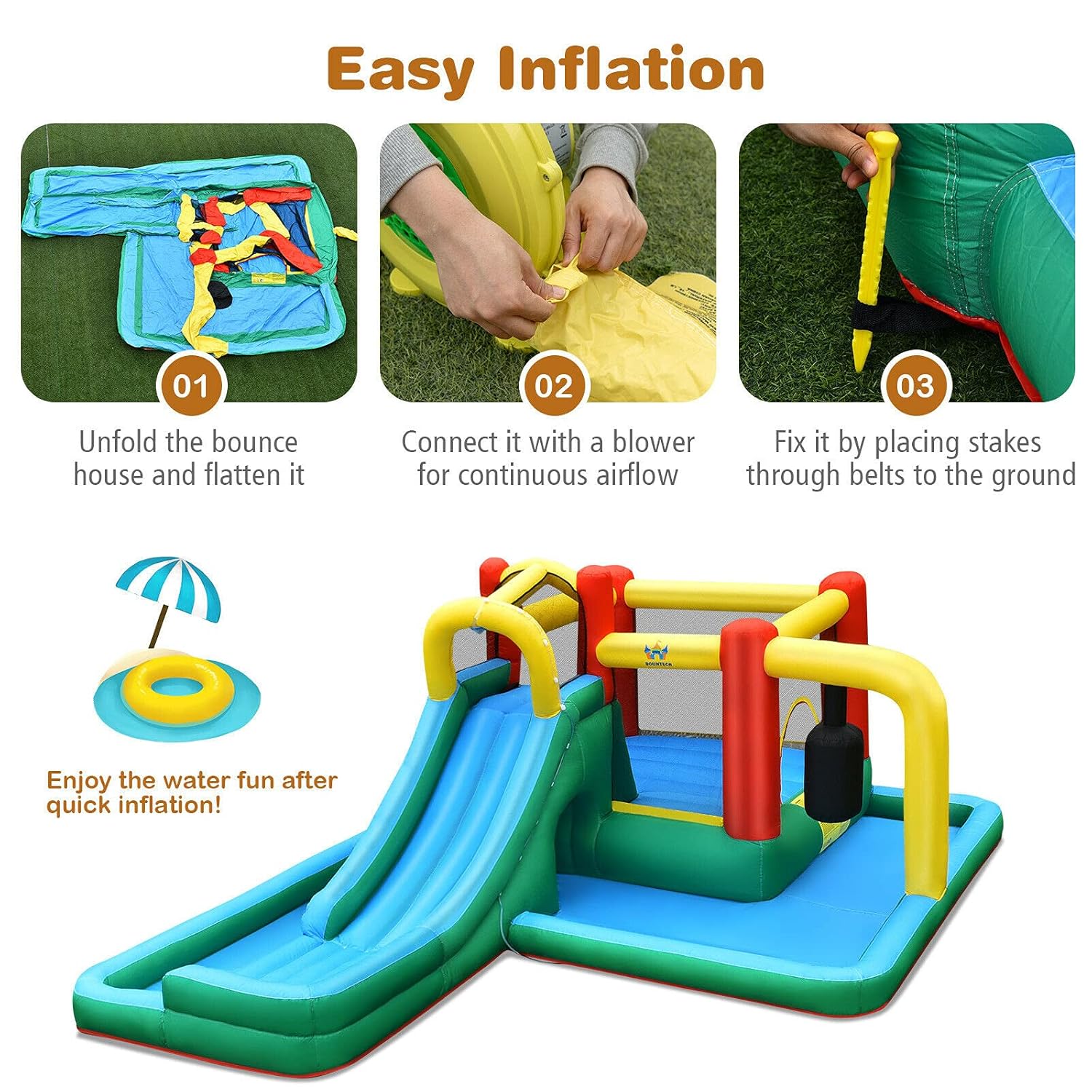 Inflatable Water Slide, 6-in-1 Water Park Bounce House for Kids Outdoor Fun Wet Dry with Splash Pool, Blow up Water Slides Inflatables for Kids and Adults Backyard Gifts Presents