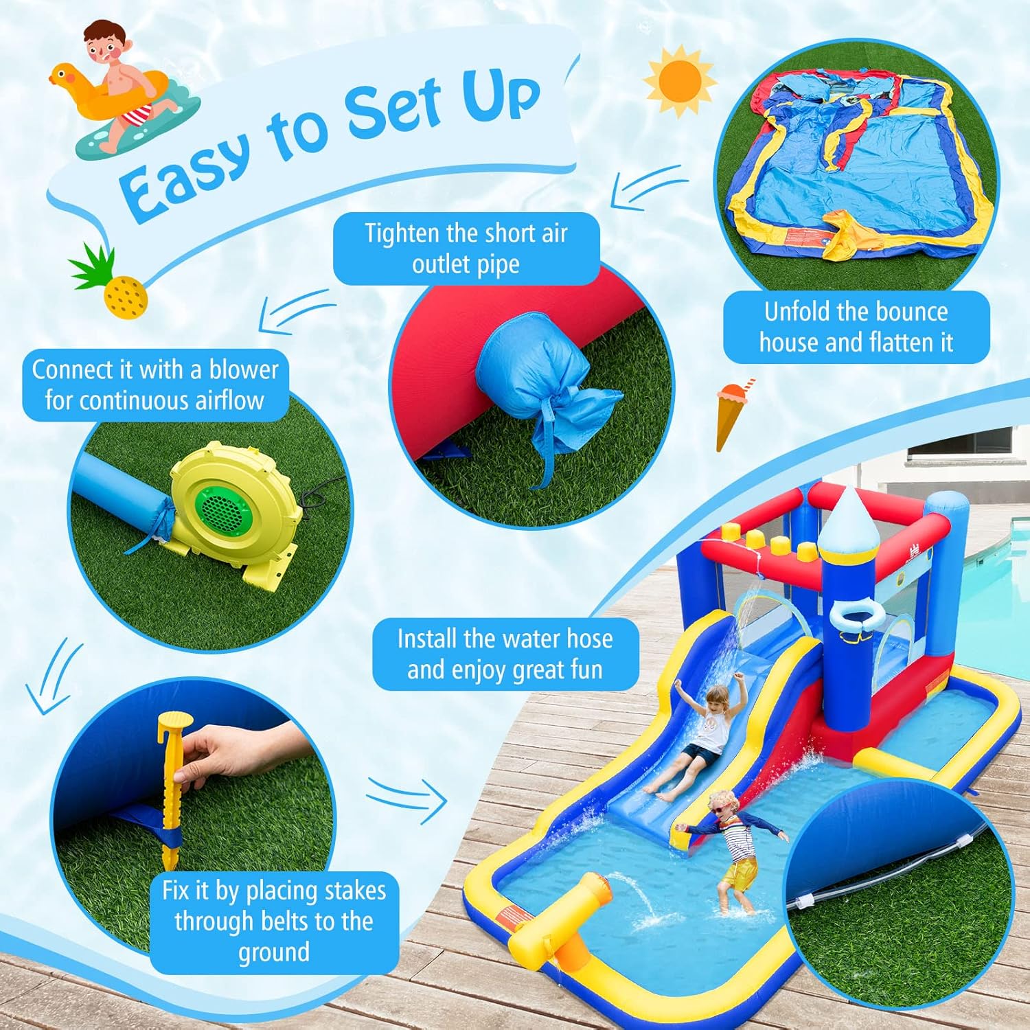 nflatable Water Slide, Giant Water Bounce House & Water Park for Kids Backyard
