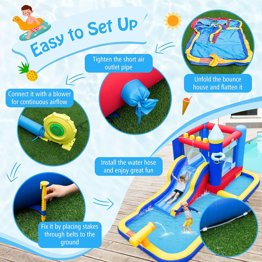nflatable Water Slide, Giant Water Bounce House & Water Park for Kids Backyard