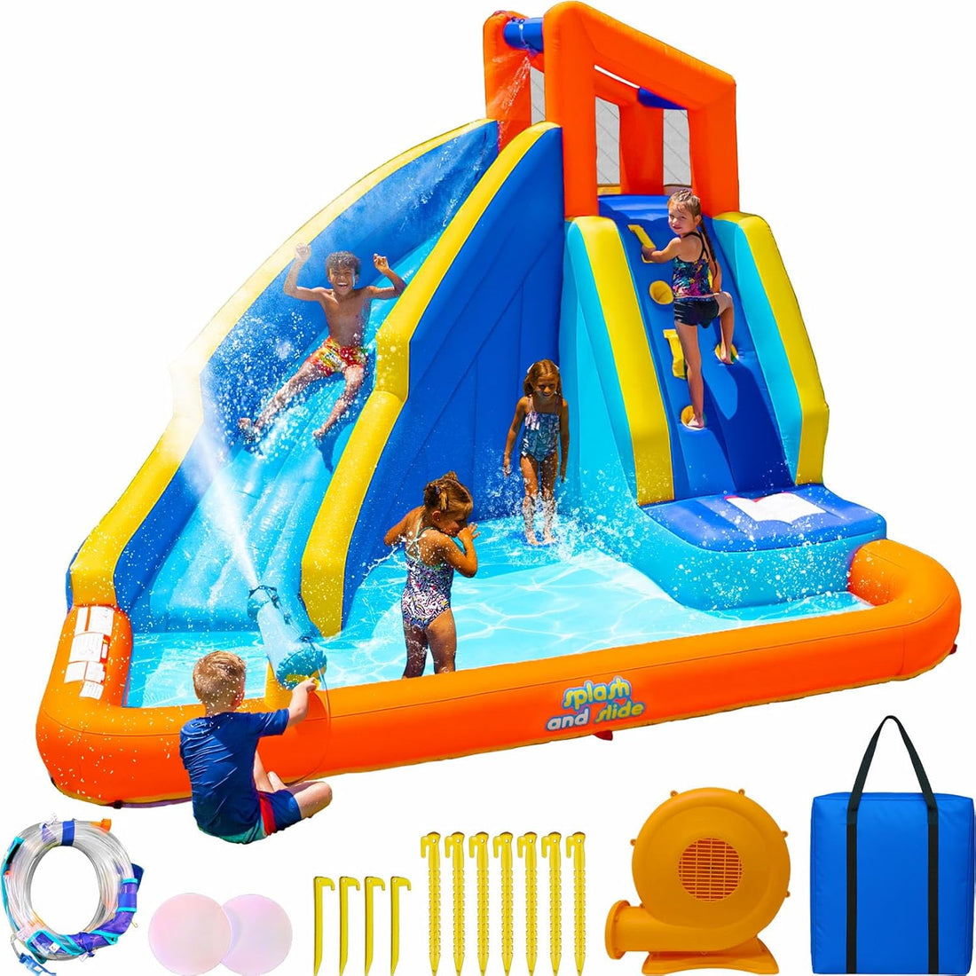Big Wave II Large Outdoor Inflatable Water Slide with Climbing Wall & Splash Pool
