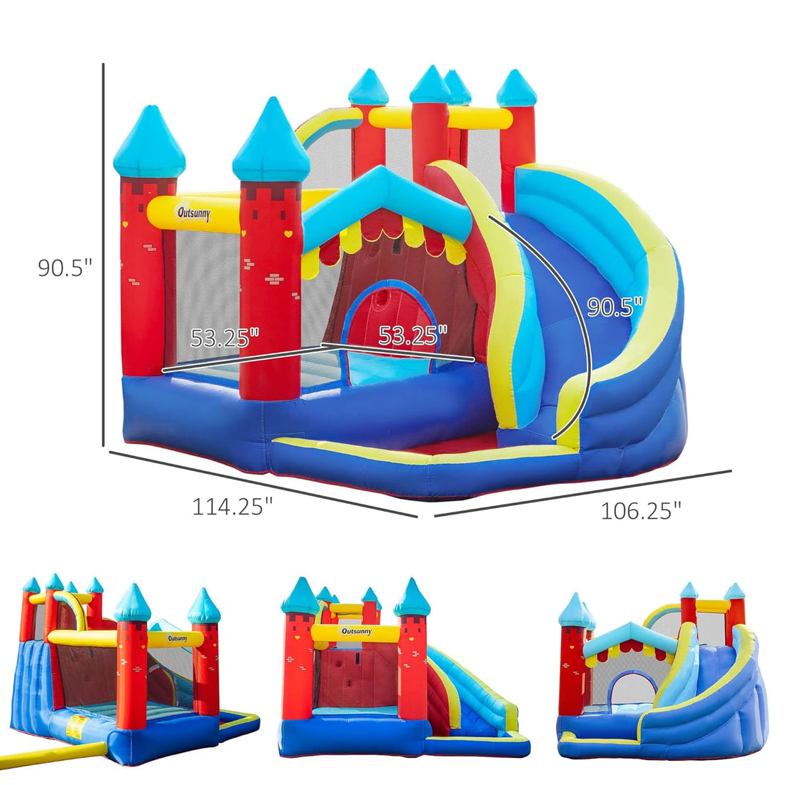 Outsunny 4 in 1 Inflatable Bounce House Kids Bounce Castle Include Trampoline