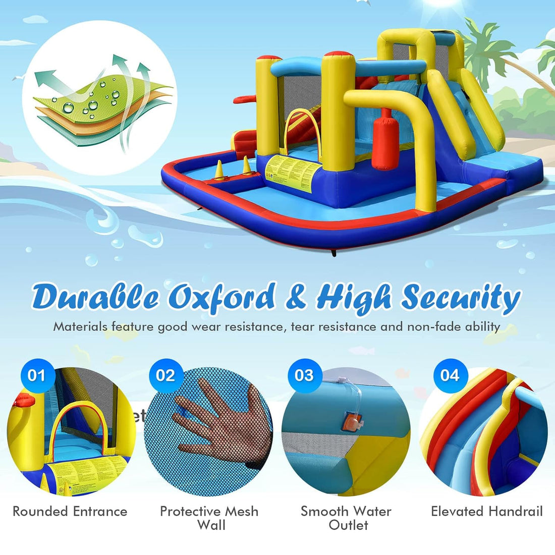Inflatable Water Slide Bounce House, 6-in-1 Kids Water Park Jump Castle