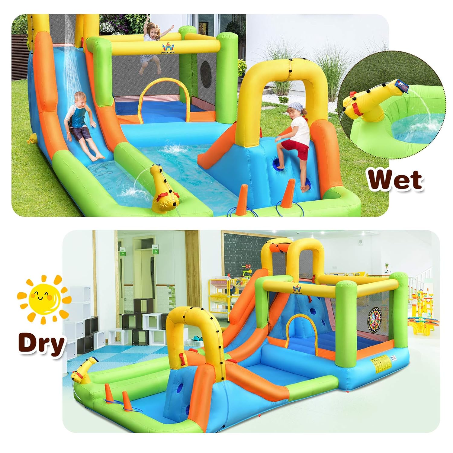 Inflatable Water Slide, 8-in-1 Dual Slides Kids Water Park Jump Castle