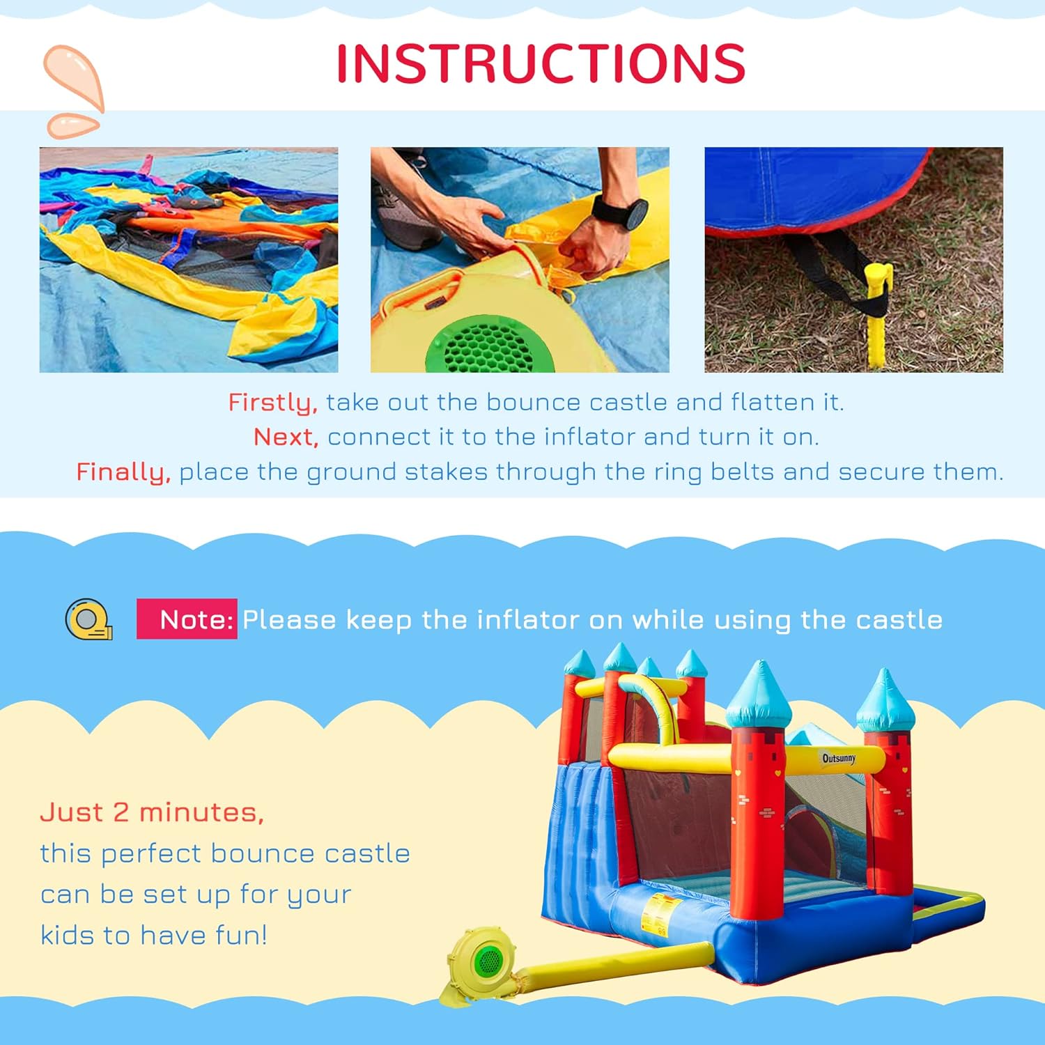 Outsunny 4 in 1 Inflatable Bounce House Kids Bounce Castle Include Trampoline