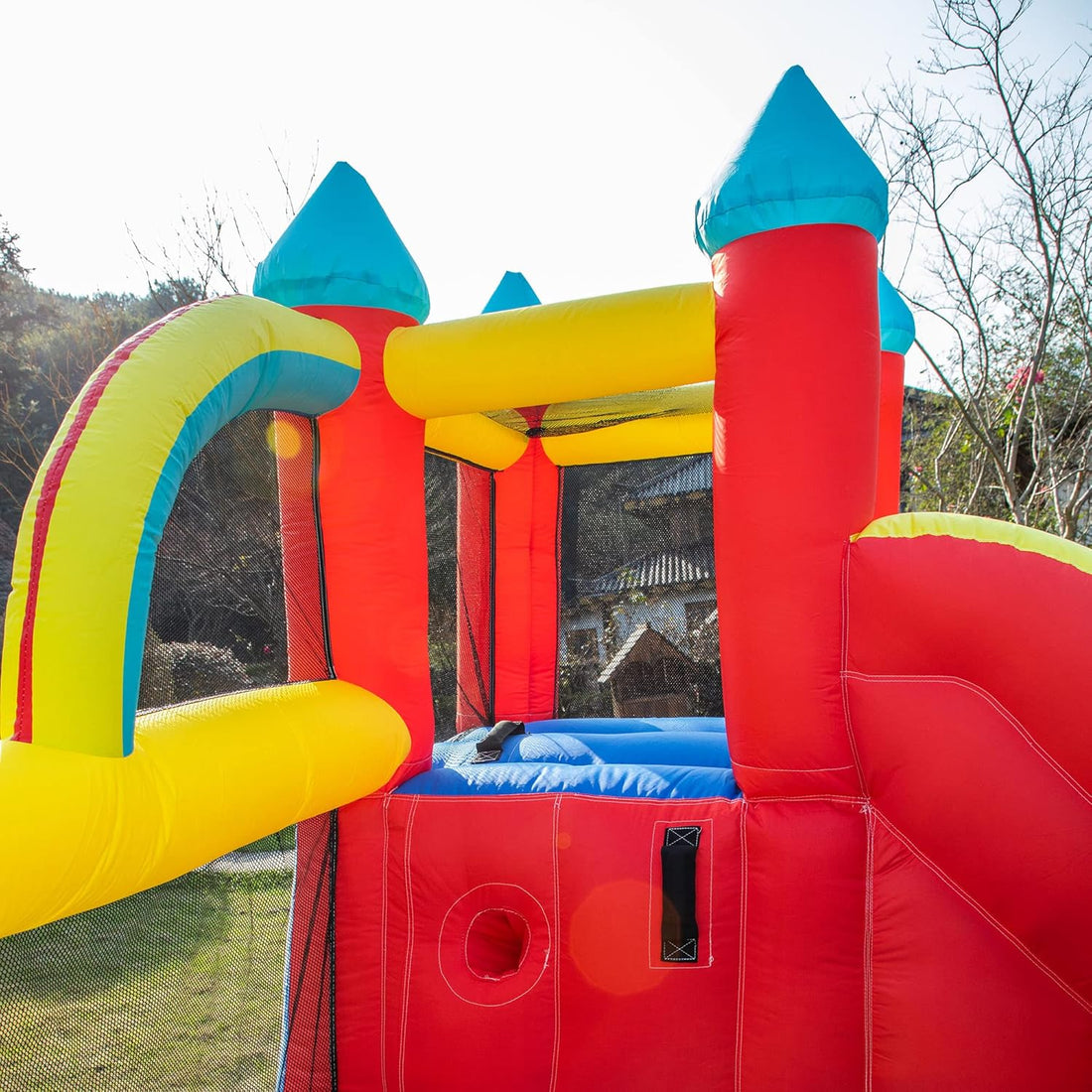 Outsunny 4 in 1 Inflatable Bounce House Kids Bounce Castle Include Trampoline