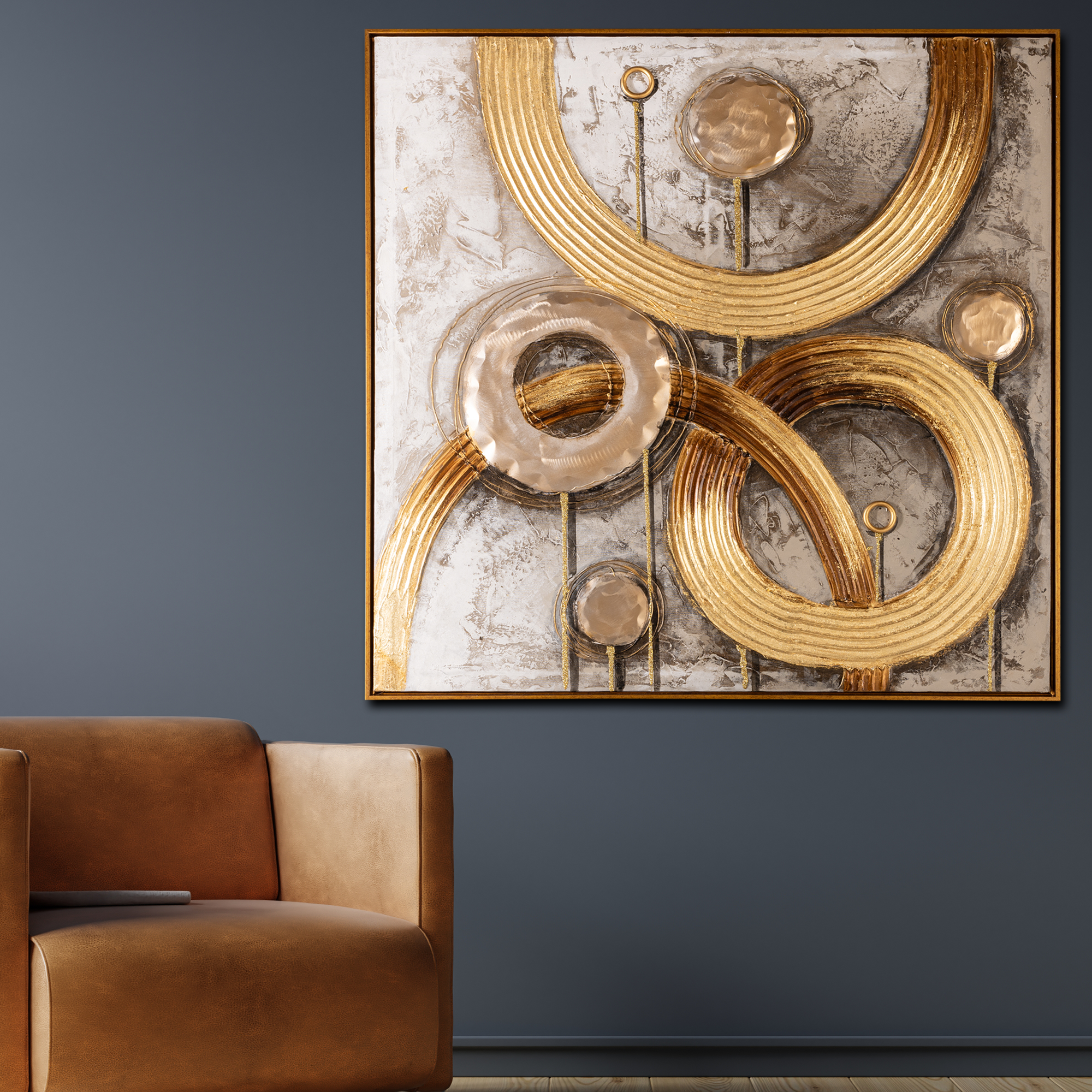 Circles of Gold The Abstract Elegance 100% Hand Painted  Decorative Wall Painting Bedroom
