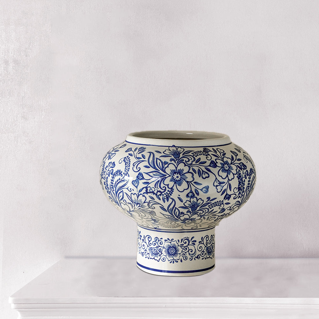 Blue Floral Harmony  Indoor Planter for Home - Medium