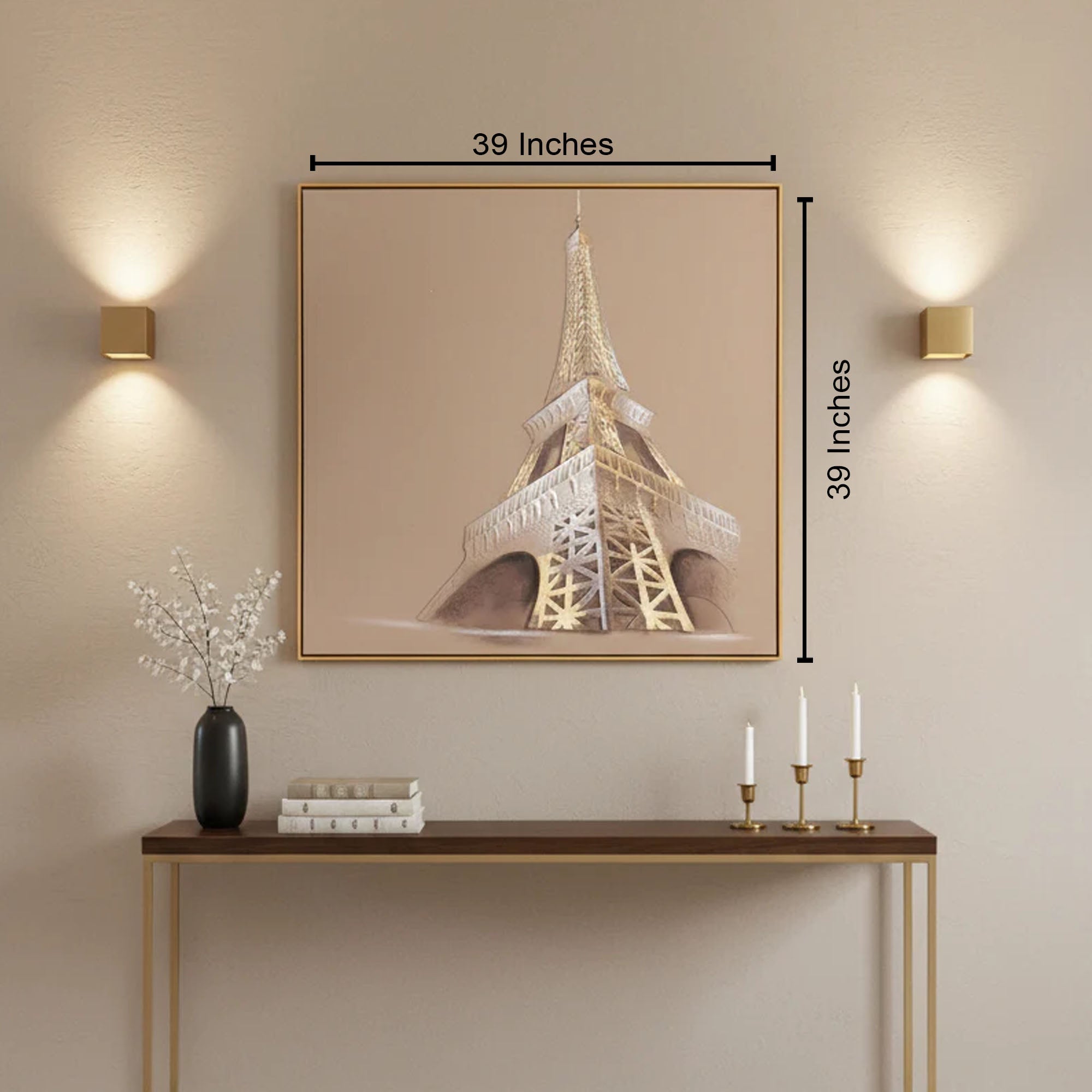 Eiffel Heights Harmony Hand painting painting for Home Wall (With Outer Floater Frame) (39x39 Inches)