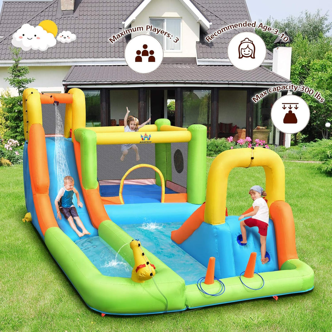 Inflatable Water Slide, 8-in-1 Dual Slides Kids Water Park Jump Castle
