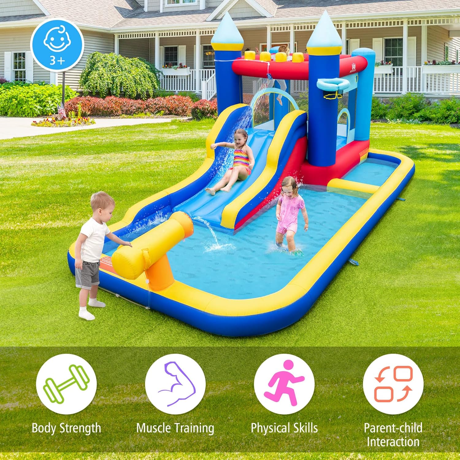 nflatable Water Slide, Giant Water Bounce House & Water Park for Kids Backyard