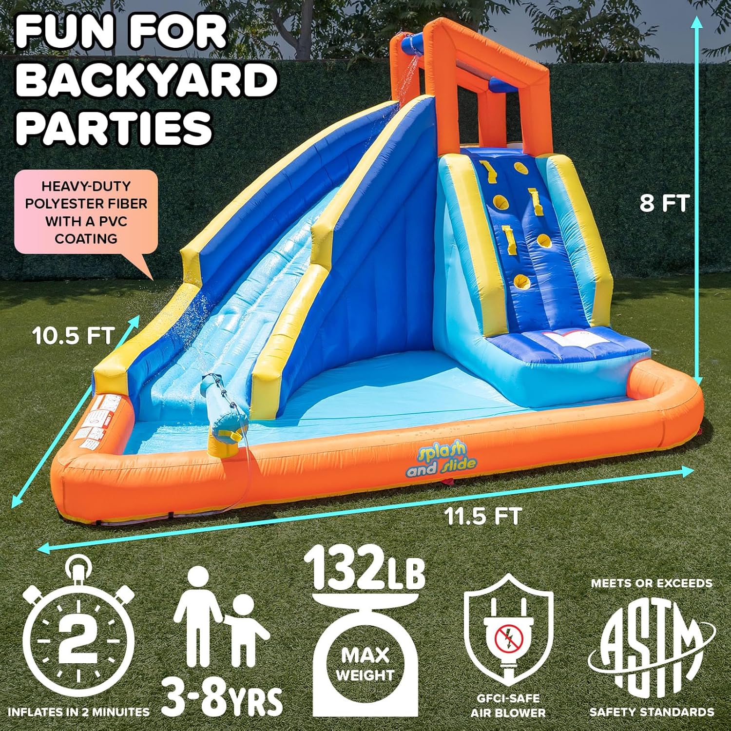 Big Wave II Large Outdoor Inflatable Water Slide with Climbing Wall & Splash Pool