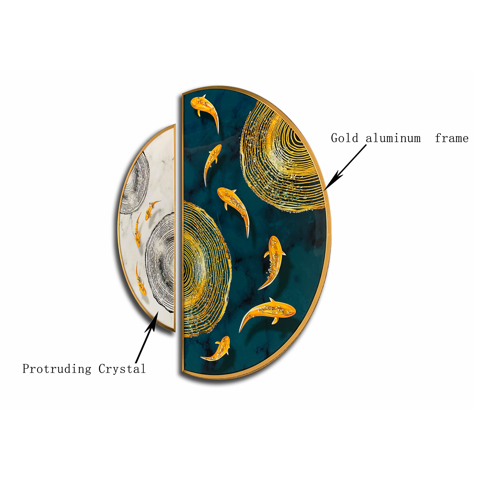 Enchanted Waters A Golden Odyssey Crystal Glass Framed Wall Paintings