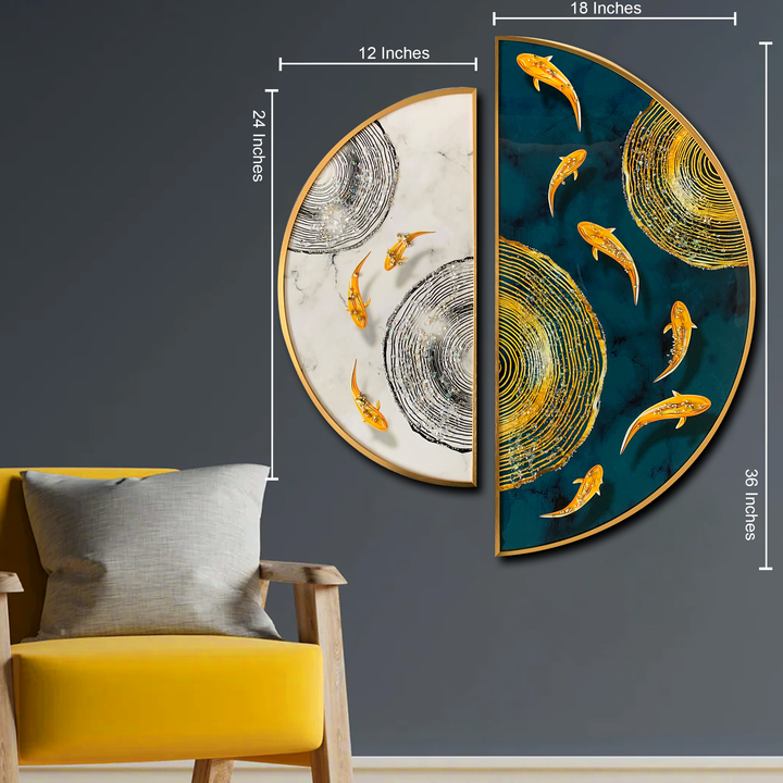 Enchanted Waters A Golden Odyssey Crystal Glass Framed Wall Paintings